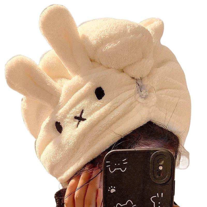 Women Hair Drying Hat Quick-Dry Hair Towel 1Pc Bunny Ears Coral Fleece Super Absorbent Turban Hair Dry Cap