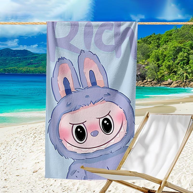 proof beach towel with a labubu pattern - soft,absorbent,quick-drying,machine washable - perfect for swimming,camping,bathing