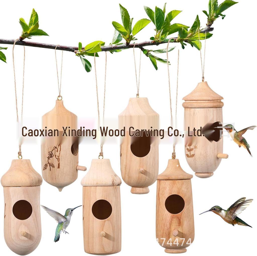 Bird's Nest Hummingbird House: Wooden Outdoor Garden Hanging Ornament