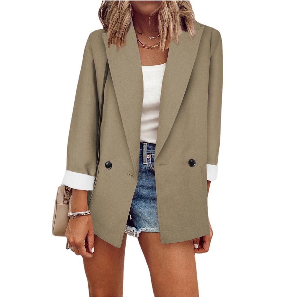 Women's Casual Lapel Open Front Cardigan Long Sleeve Work Suit Jacket Coat