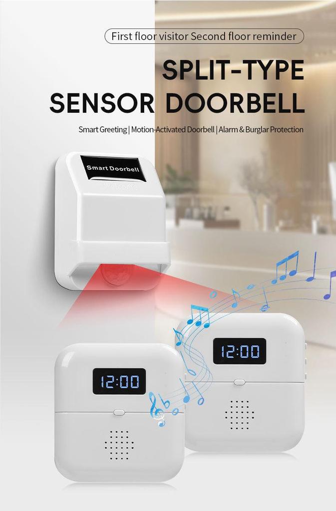 Smart Infrared Sensing Doorbell with Time Display, Multiple Ringtones, and LED Flash Reminder.