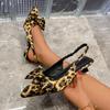 Sandalen mit flachen hohen Absätzen und großer Schleife für Damen, spitz, sexy Stiletto, Leopardenmuster, Sommer, Retro, Party, Luxusschuhe, Frau