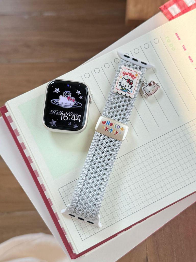 Compatible Apple S11 Watch Band: Breathable Woven Cartoon Pendant with Magnetic Buckle for iWatch 1098765SE