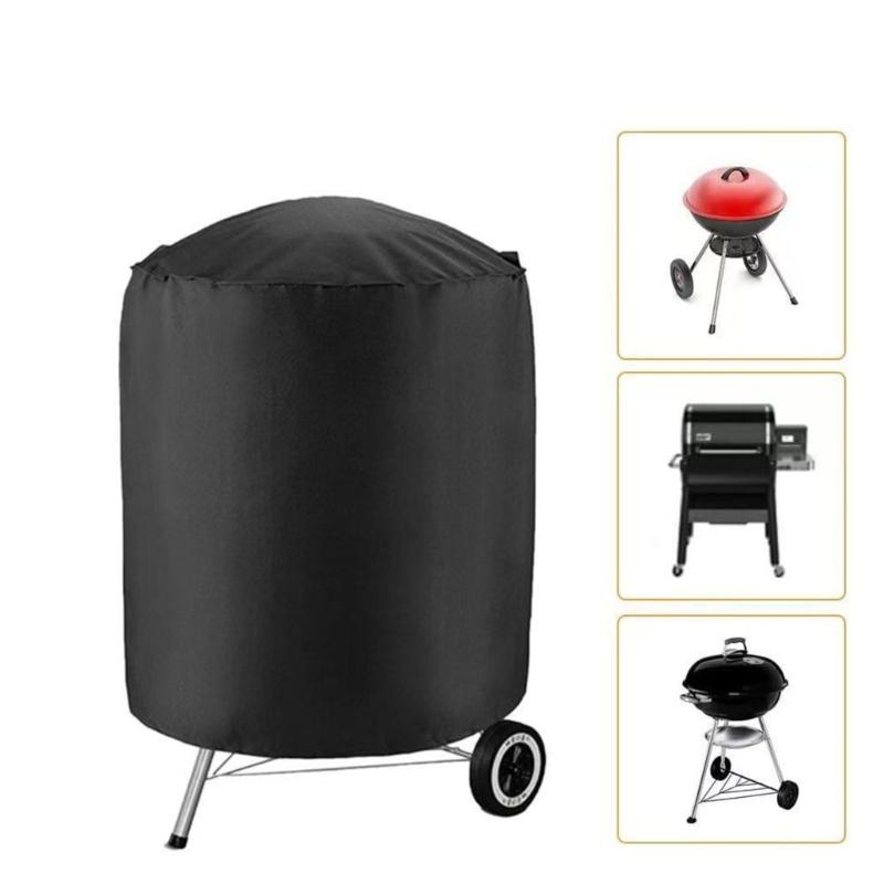 Round Grill Cover Outdoor Waterproof Dustproof Kettle BBQ Cover Oxford Cloth Heavy Duty Garden BBQ Protective Cover