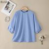 ZANZEA Women Casual Round Neck Slit Loose 3/4 Sleeve Blouse
