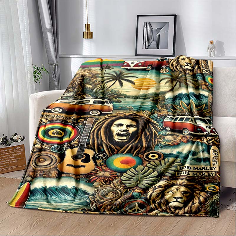 Bob Marley Album Blanket Reggae Music Jamaican Style Soft Flannel Blanket Home Sofa Bed Cover Warm Travel Christmas Gift Blanket