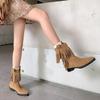 WinterWomen's Shoes Western Cowboy Boots Warm Tassel Solid Color Versatile Pointed Toe Low Heel Ankle Boots