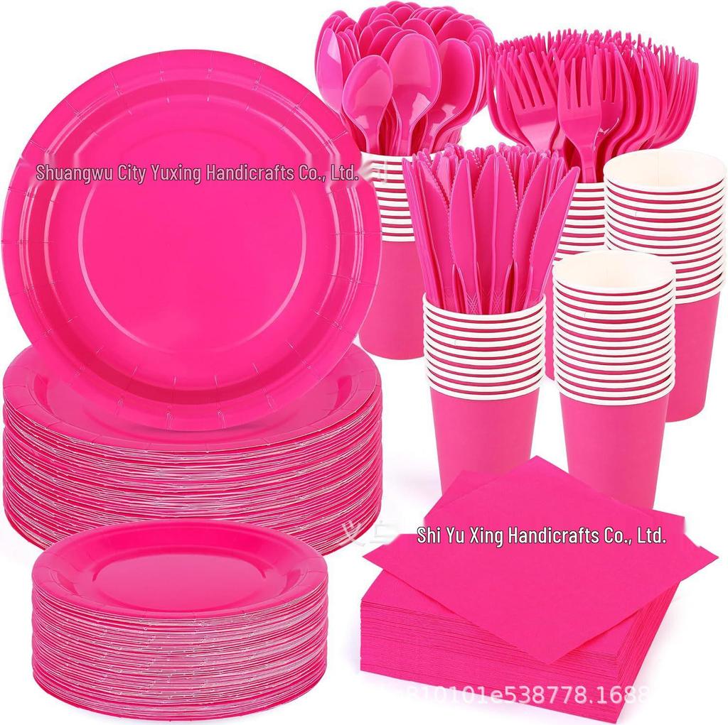 Rose Red Solid Color Party Tableware Set - Disposable Plates & Napkins for Birthdays