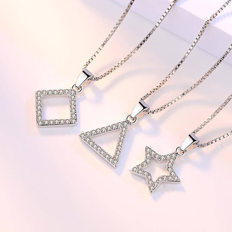 925 Sterling Silver Pentagram Heart Pendant Triangle Square Round Quadrangle Pendant Necklace