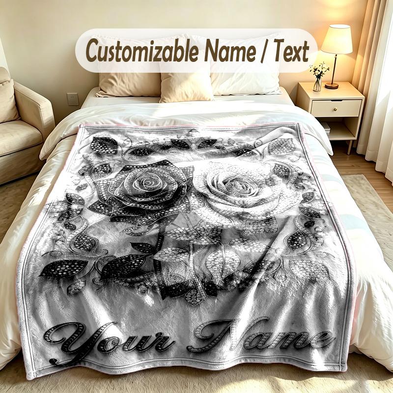 Floral Garden Theme Soft Blanket Personalized Custom Name Text Print Warm Blanket Home Sofa Bedroom Decor