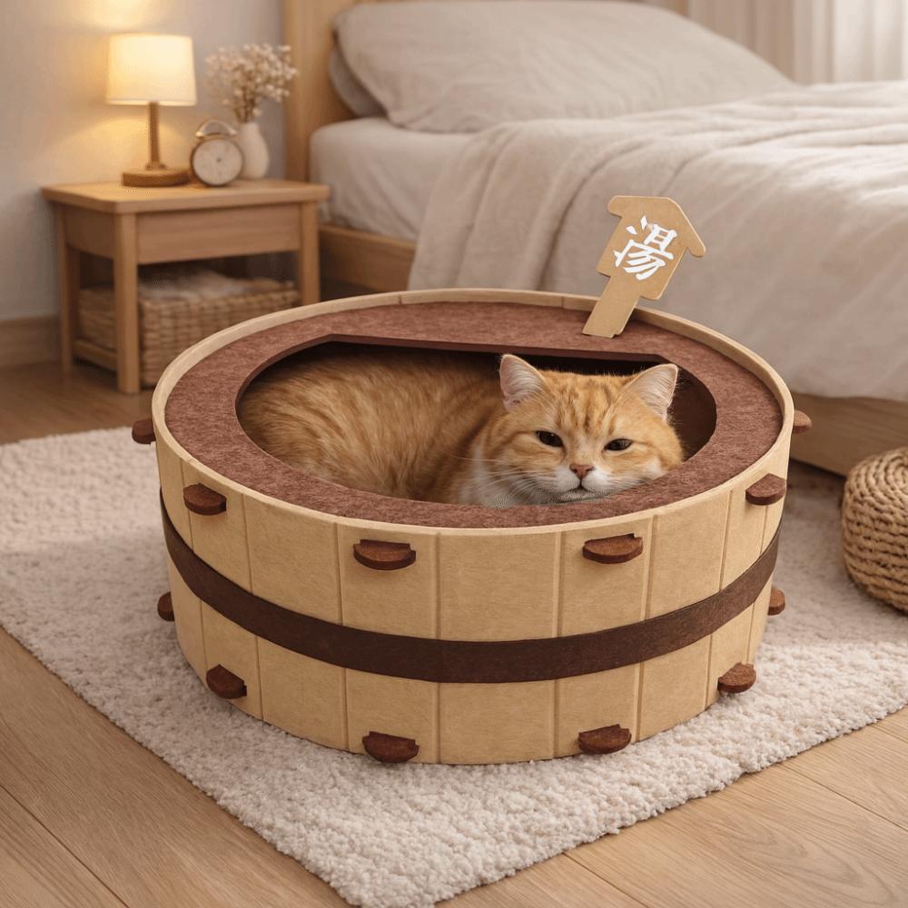 Semi-Enclosed Bathtub Cat House Wear-resistant Barrel Shape Cat Bed Cave Detachable Comfortable Cat Washbasin Nest