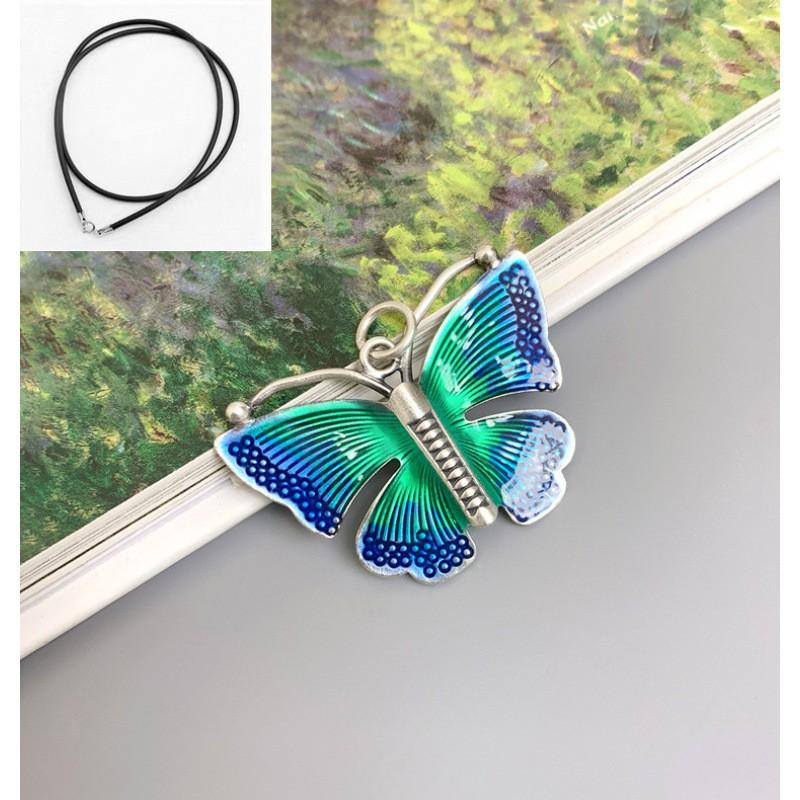 Enamel Butterfly Pendant Necklace Men Women Bohemian Style Choker With Clover Charm Copper Chain Jewelry