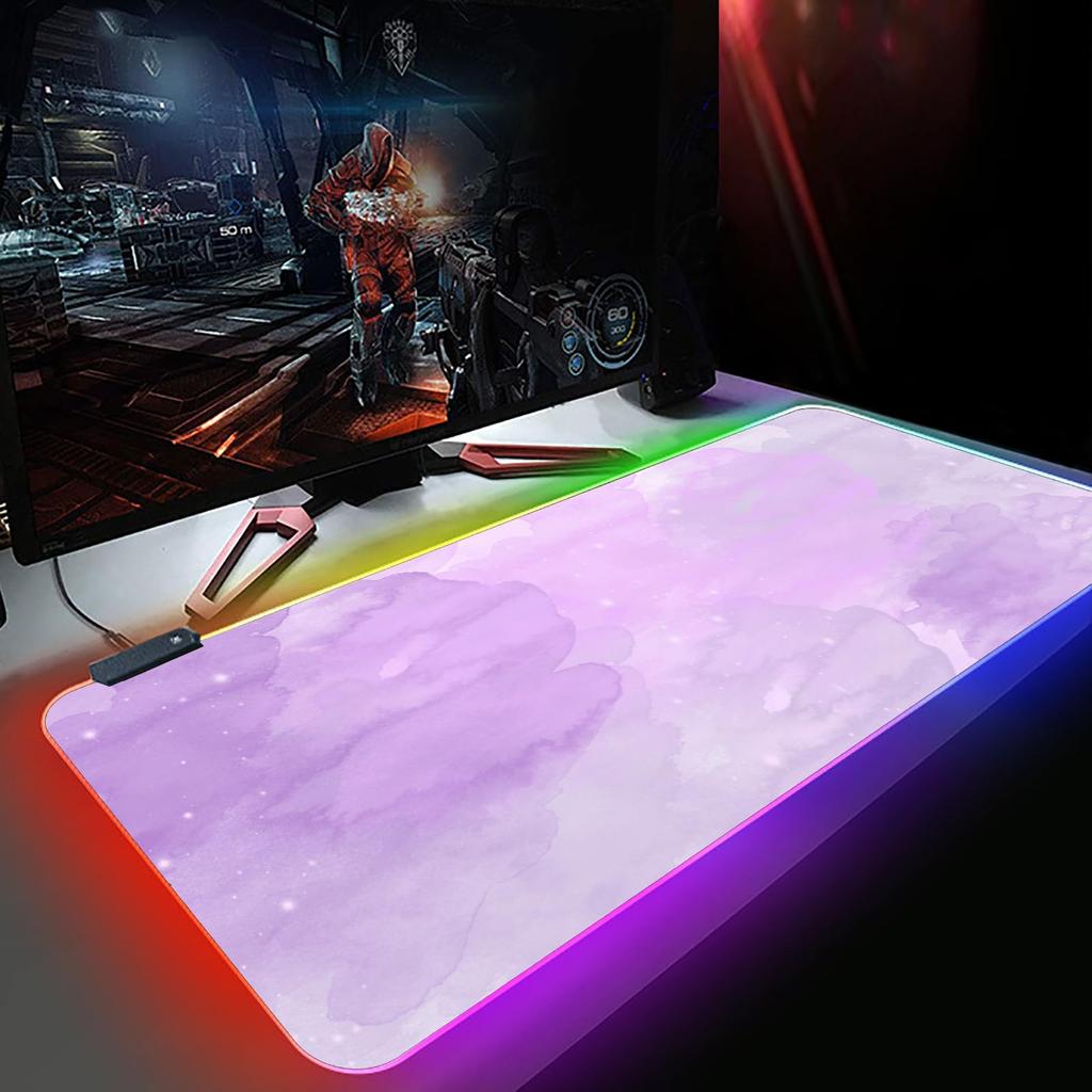 Large Gaming Mouse Pad with 12 RGB Lighting Waterproof Rubber Effects, Multi-Spandex Surface, Non-Slip Base, 8003004mm (Purple Nebula)