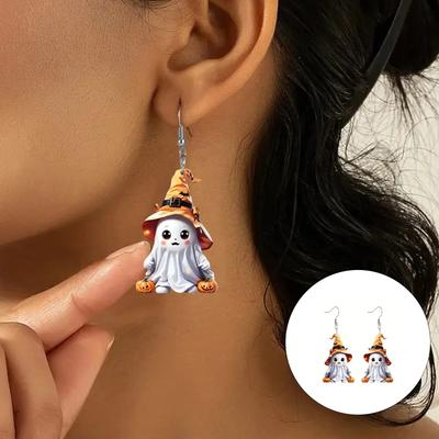 Boucles d'oreilles fantôme effrayant et citrouille Acrylique Bijoux de fête d'Halloween Accessoires festifs confortables pour femmes