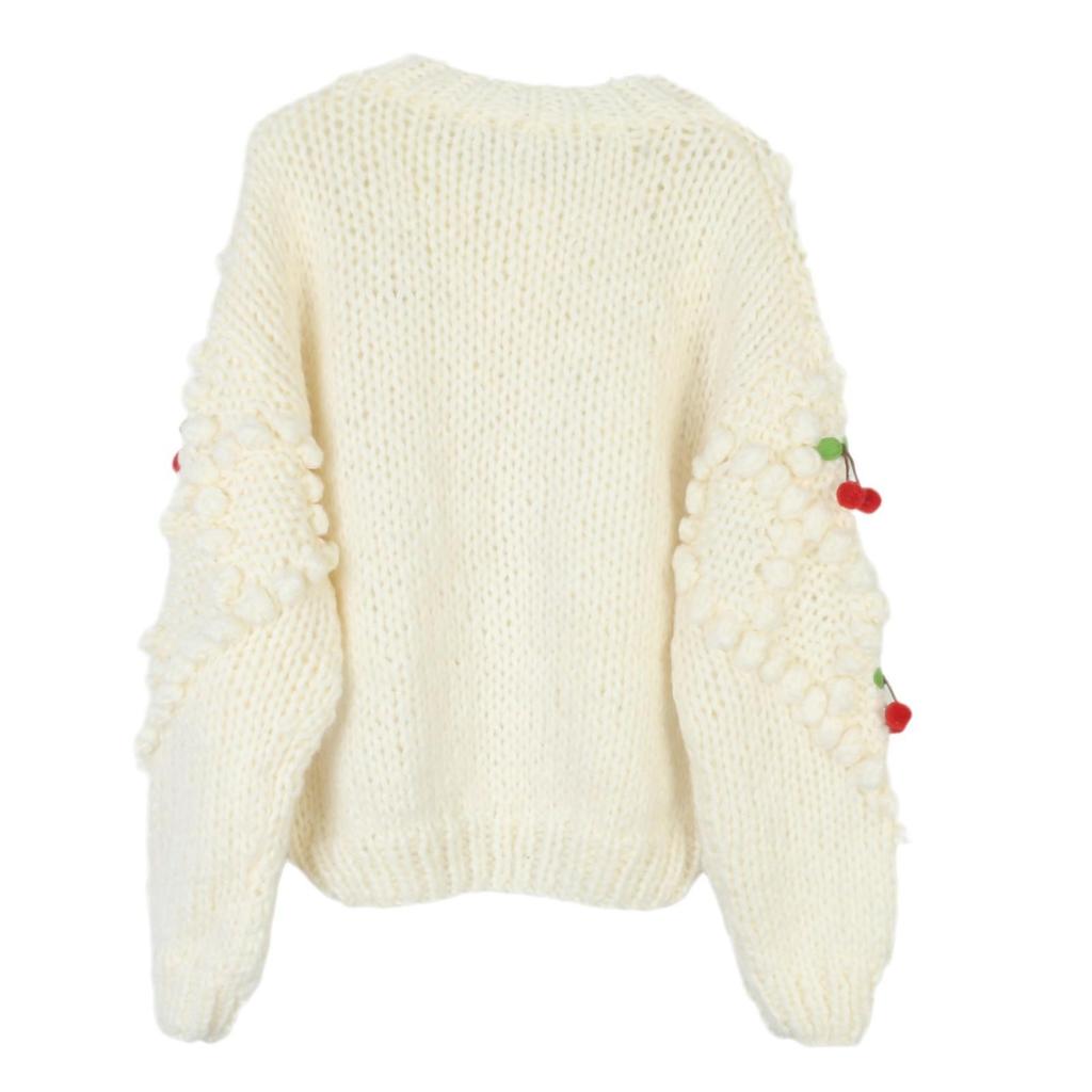 Koreanische Handgestrickte Blumenstrickjacke - Herbst/Winter Damen Langarm Rundhals Pullover Mantel