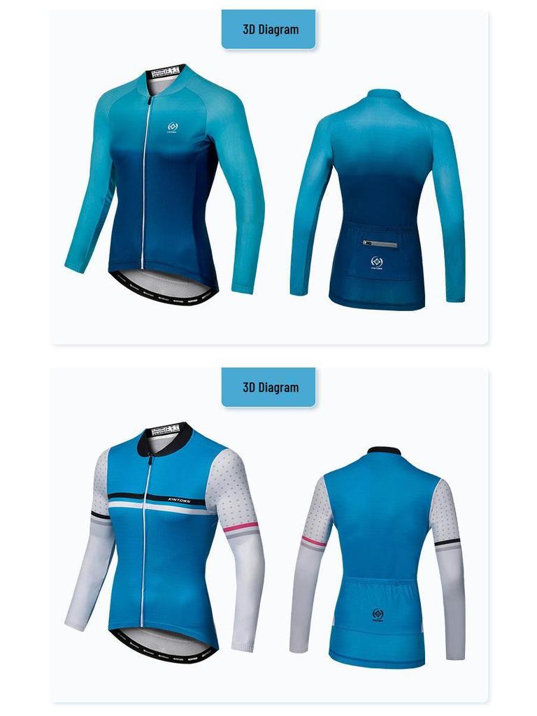 XINTOWN Women's Long Sleeve Plus Size Cycling Jersey - European & American Style, Printed Design