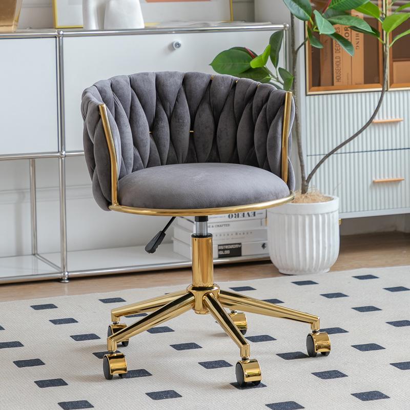 Elegant Gold Makeup & Dressing Stool with Fabric Upholstery