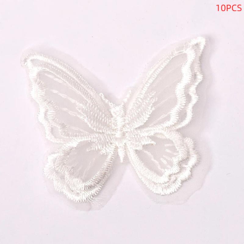 10 Stück Stickerei Spitze Schmetterling Aufnähen Aufbügeln Aufnäher Abzeichen Hochzeit Brautkleid Bestickte Applikation Basteln DIY Nähzubehör