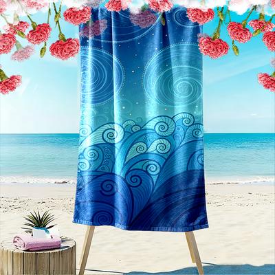 Blue Ocean Waves and Swirls Design Beach Towel Quick-drying for Travel Outdoor Sports Jogging Beach and Swimming