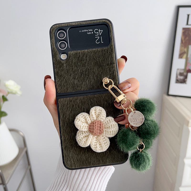 Samsung Galaxy Z Flip 3/4 Mink Plush Sunflower Pendant Folding Screen Protective Case
