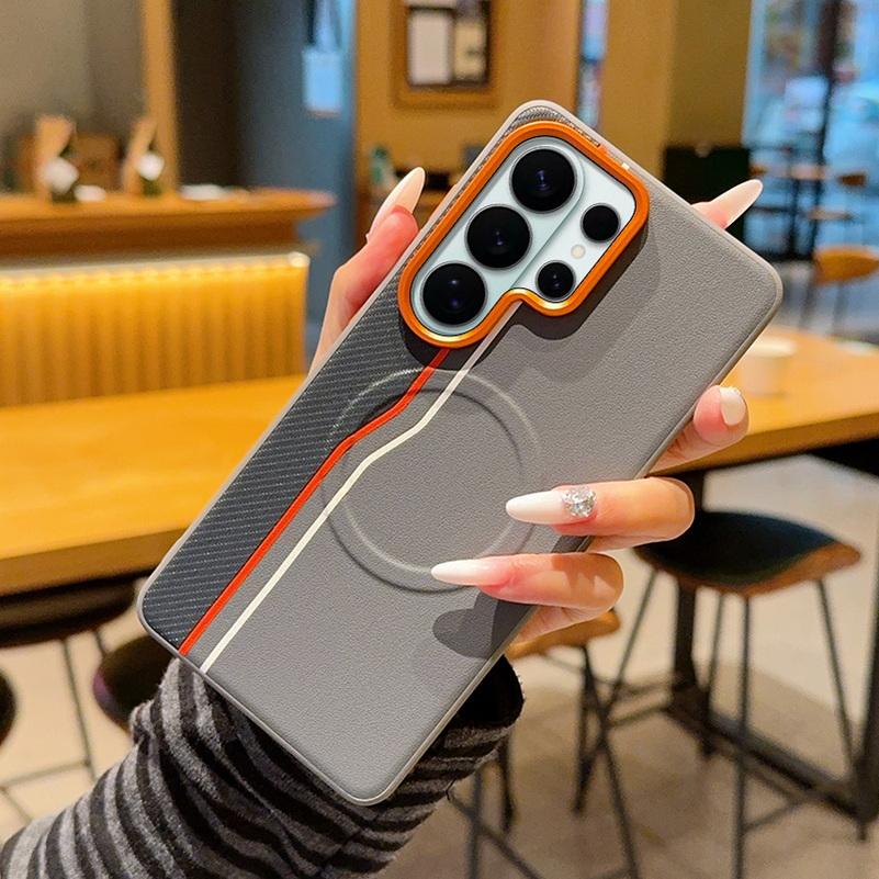 

Color-block Dual-Line Built-in Wireless Charging Magnetic Ring Case For Samsung S26 Ultra s26 Edge Galaxy S25 ultra S24 + Cover Galaxy S26 Ultra