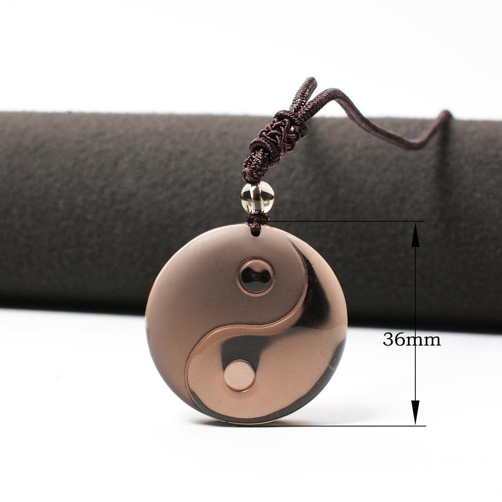 Obsidian Yin Yang Tai Chi Pendant: Double Fish Amulet Necklace for Men, Taoist Peace Charm.