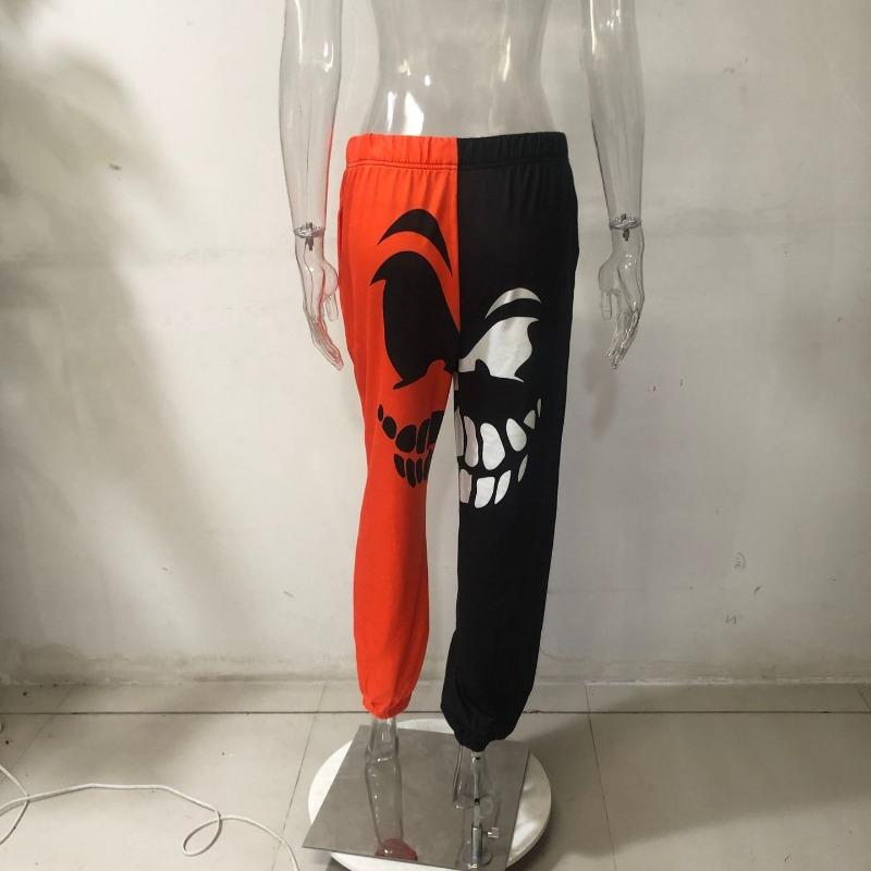 Damen Herbst und Winter Neue Street Hipster Loose Type Haren Sports Schwarz Orange Bedruckte Freizeithose mit geladener Farbe