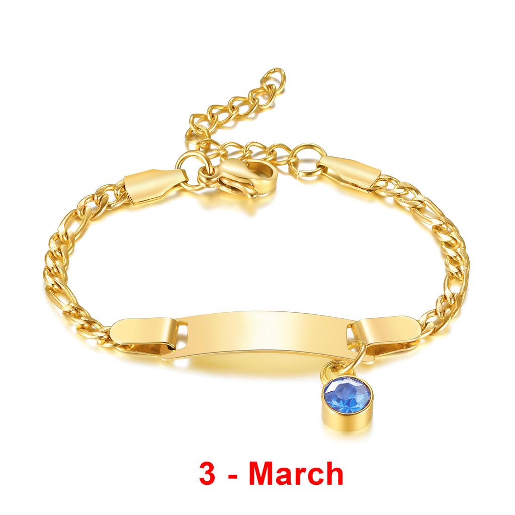 Vnox Customizable Bracelets for Little Girls, Engrave Name Date Stainless Steel Bangle with 12 Birth Stone Charm,Girls Boy Gift