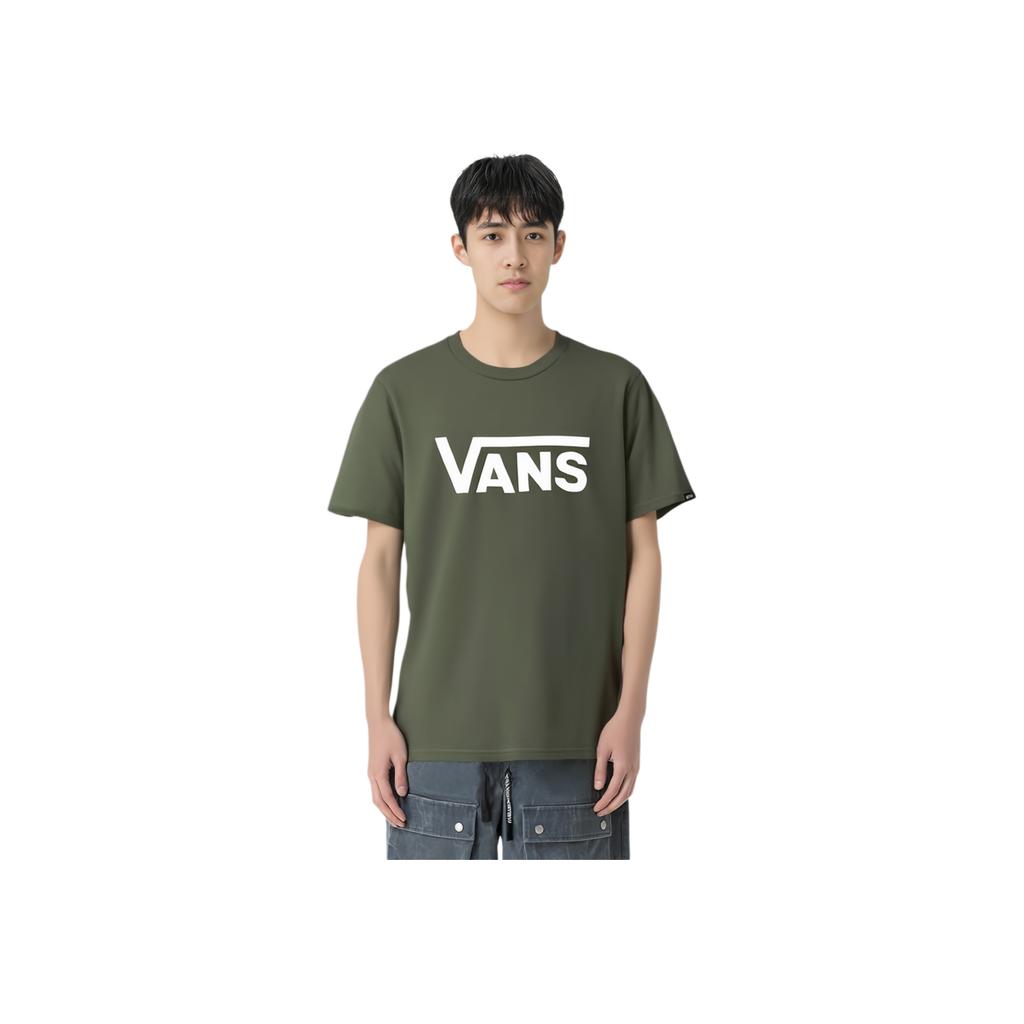 Vans Simple Letter Logo Print Round Neck Short Sleeve T-Shirt Men Tops Army-Green VN0A4MM6KCZ