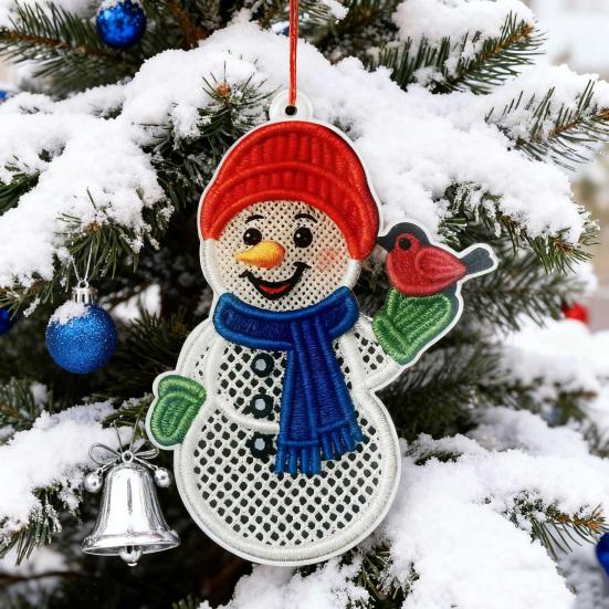 Christmas Ornaments 2D Acrylic Snowman Santa Claus Hanging Ornament with Stitching Texture for Winter Holiday Tree Decor