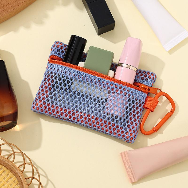 Transparent Mesh Makeup Bag Stylish Portable Cosmetic Pouch With Zipper Flat Design For Toiletries And Makeup Storage