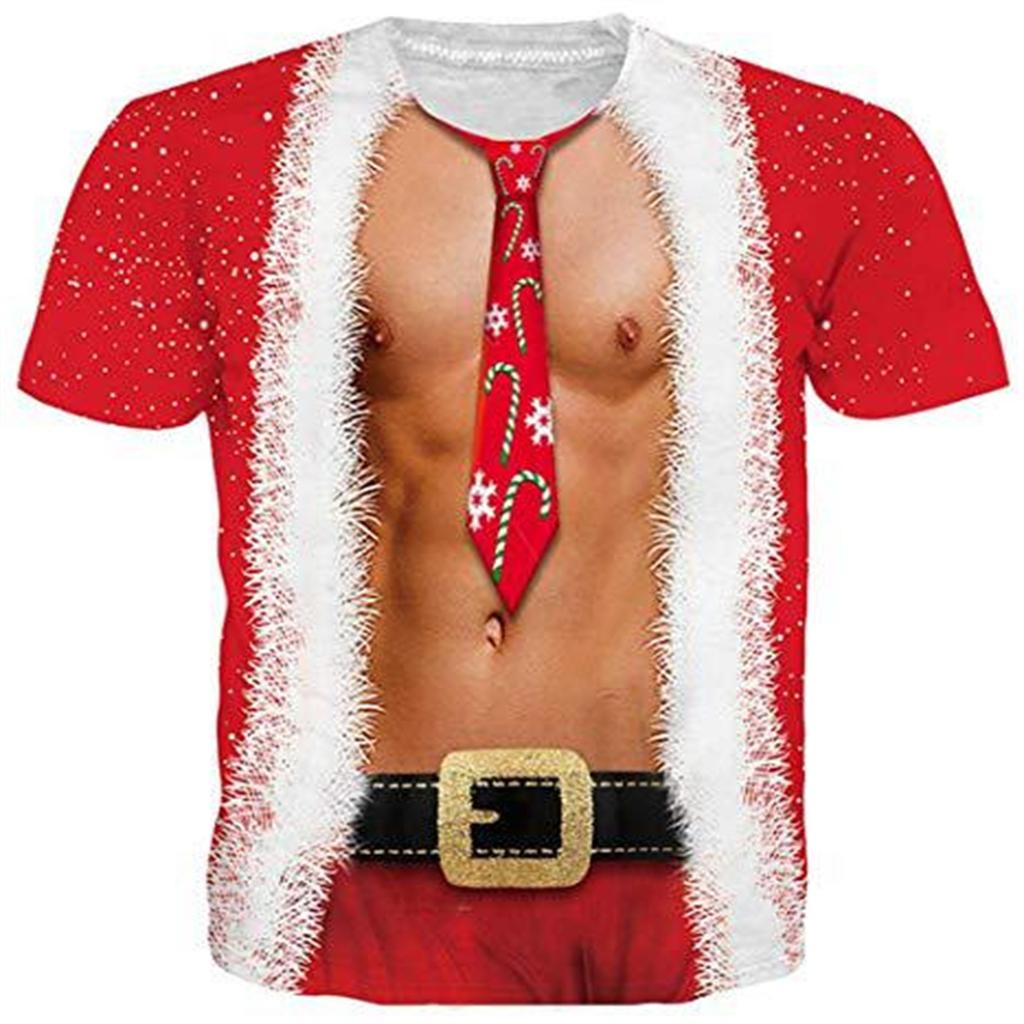 Lustiges Herren-Muskel-T-Shirt mit 3D-Brusthaaren und Sixpack-Print, Locker geschnittenes Scherz-T-Shirt