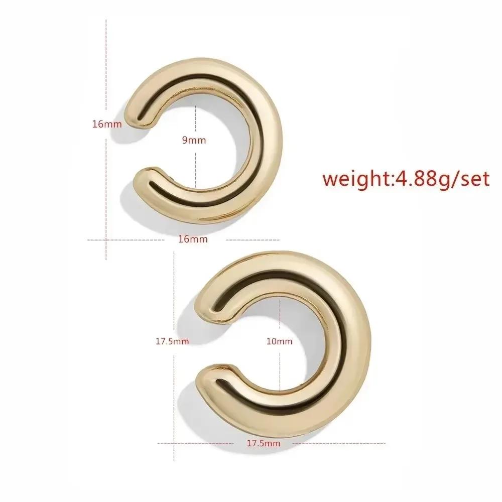 Vintage Simple Fake Piercing Metal Gold Color Ear Clips Asymmetry Round Clip Earrings for Women Fashion Heart Jewellery Gift