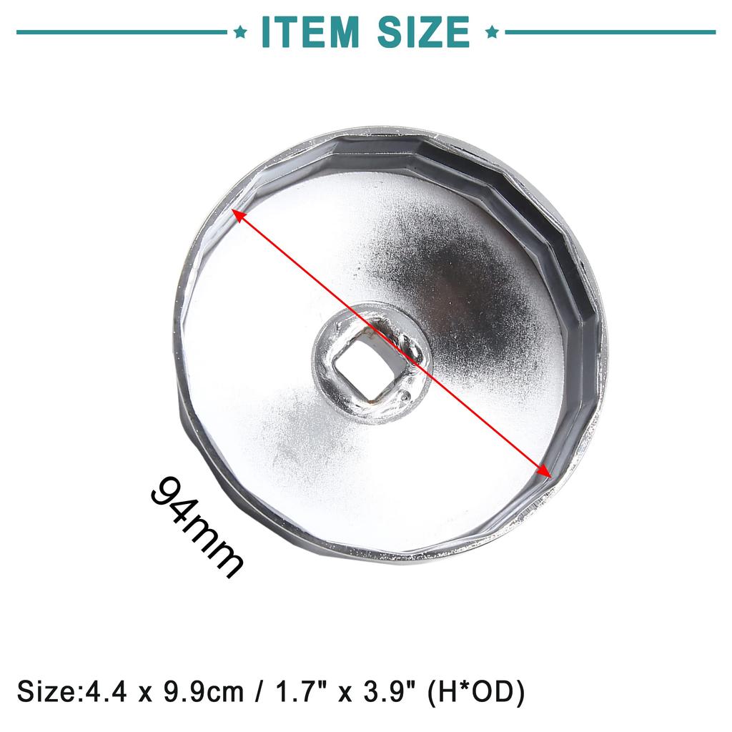 ACROPIX Car Filter Wrench Cap Socket Housing Tool Remover 15 Flutes 93-94mm Silver Tone 1pc