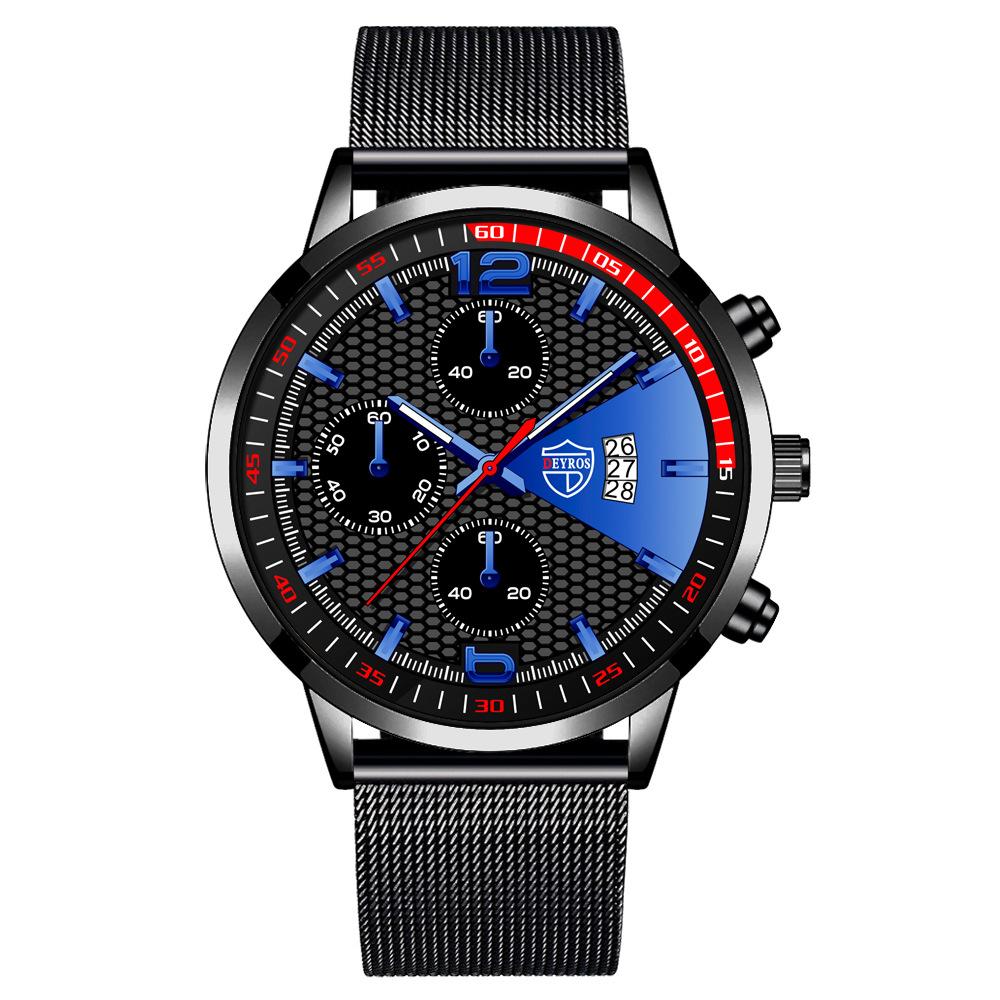Stainless Steel Mesh Belt Watch Trendy Men Fashion Personality Automatic Quartz Calendar Luminous Watch