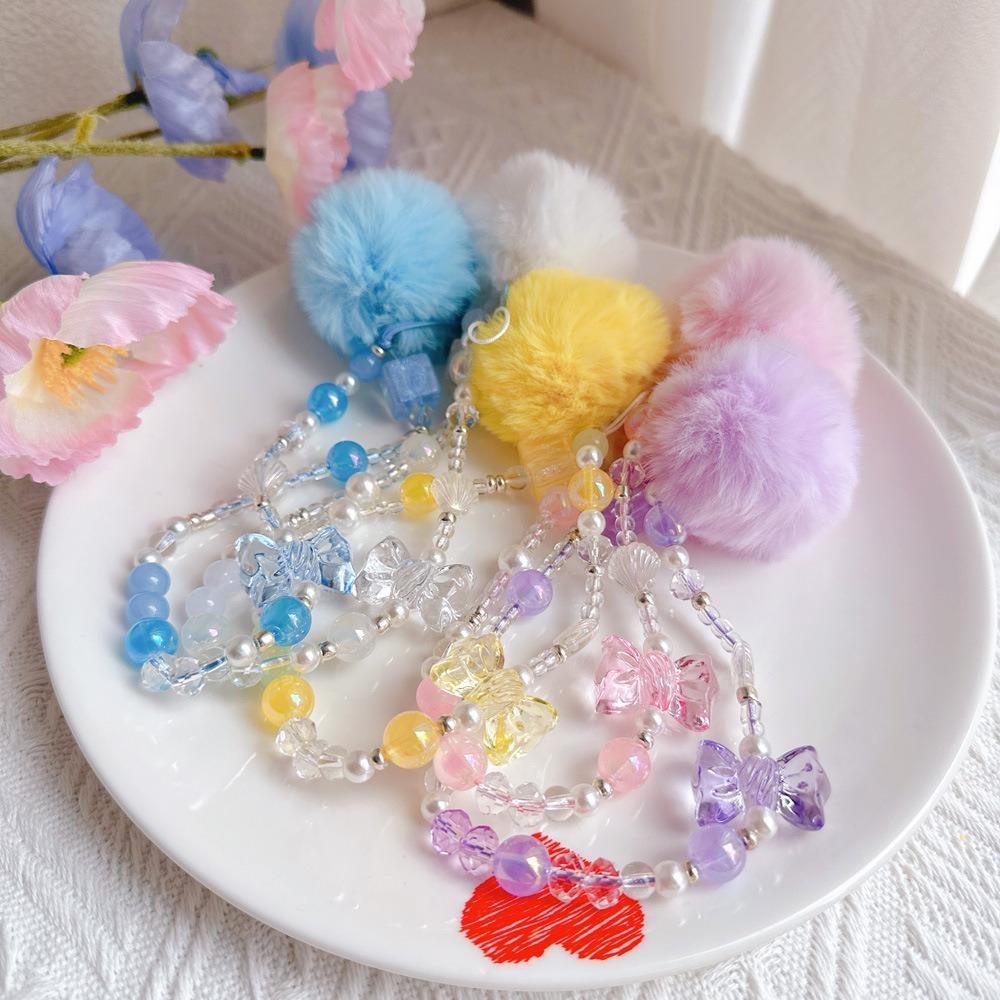 Hair Ball Beaded Phone Straps Bead Chain Cellphone Pendant Lovely Mobile Phone Chain  Girls Women