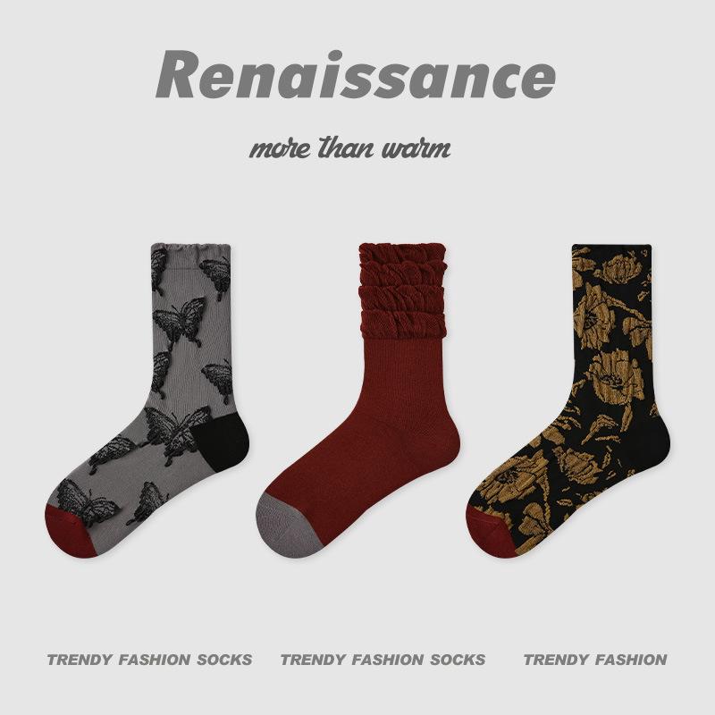 3 Pairs of Female Autumn Butterfly Flower Small Design Sense In The Tube Socks