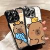 Funny Capybara Cartoon Cute Plating Phone Case For Iphone 16 17 Pro Max Air 16E 14 15 Plus 12 13 Mini Anti-Fall Airabag Cover