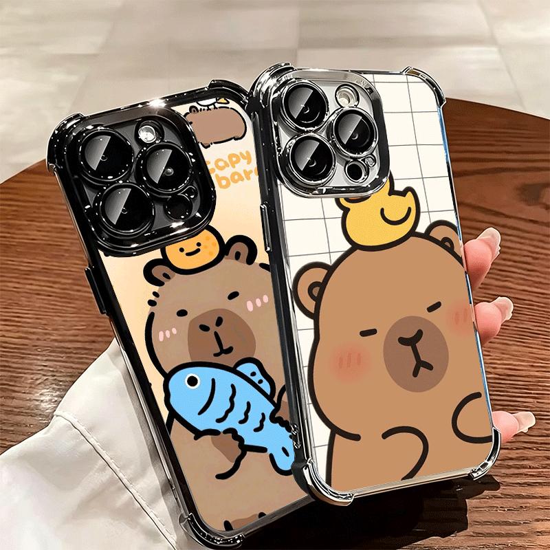 Funny Capybara Cartoon Cute Plating Phone Case For Iphone 16 17 Pro Max Air 16E 14 15 Plus 12 13 Mini Anti-Fall Airabag Cover
