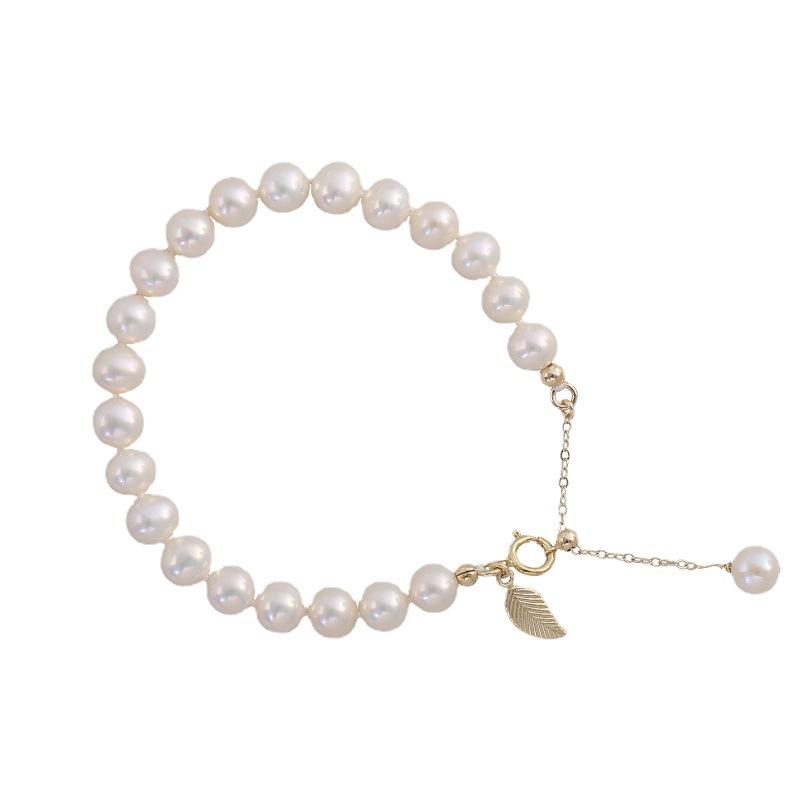 Golden Jade Leaf Natural Freshwater Pearl Bracelet Design Valentine's Day Gift Exquisite Heart-Shaped Handmade Crystal