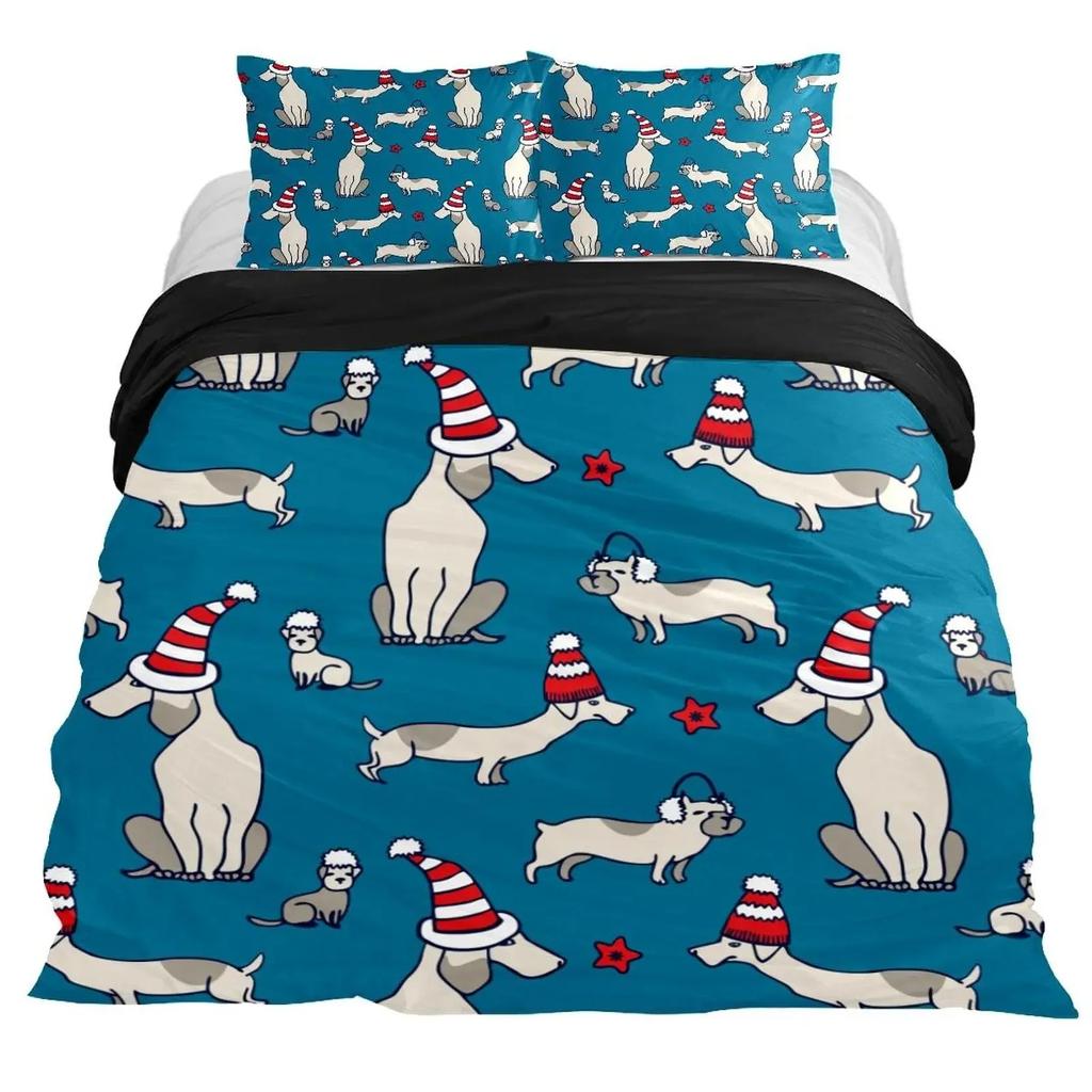 Dachshund Duvet Cover Set Cartoon Style Dachshunds King Size Bedding Set for Dog Lovers Boys Teens 2/3pcs Twin Comforter Cover
