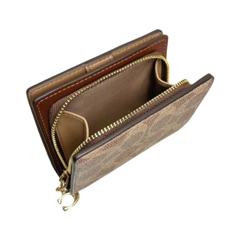 Coach Snap Old Logo Snap Closure Coated Canvas Wallet Women's Tan Tan