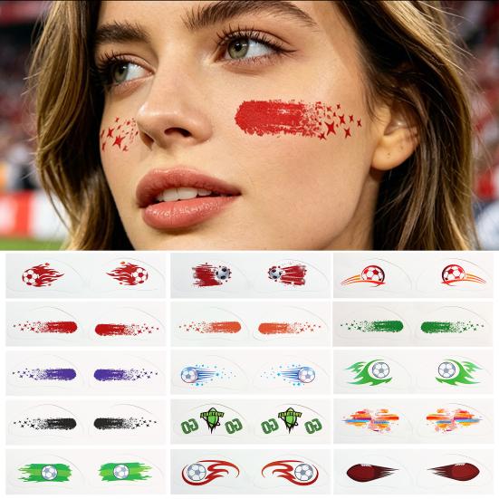 Nostalgie Soccer Face Tattoos Stickers, Waterproof Temporary Body Art for Sports Fans, Football Team Party Makeup Decals Game Day