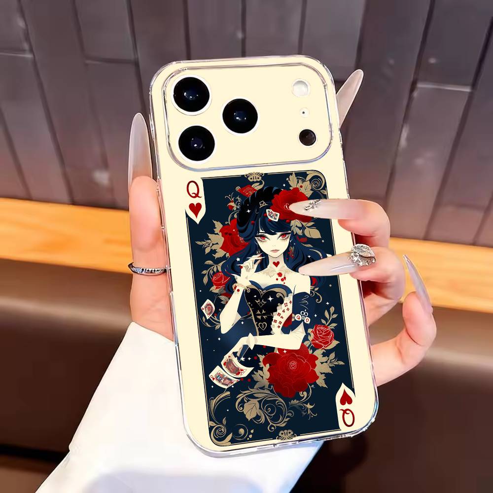 

Queen of Hearts Playing Card Phone Case For iPhone17,16,15,14,13,12,11 Plus,Pro Max Soft Transparent Cover iPhone12PRO