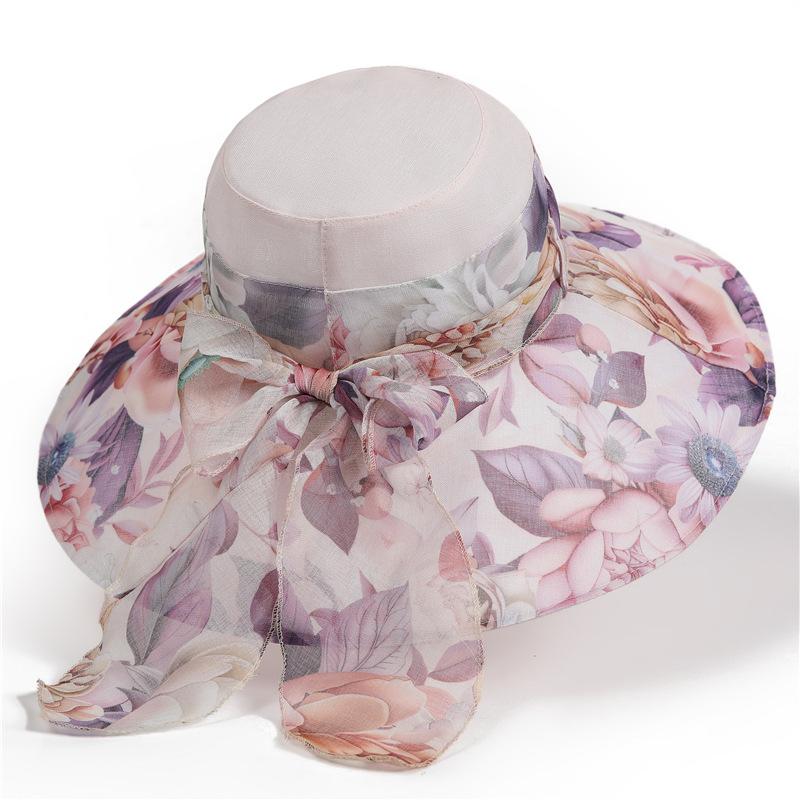 Bow big eaves bucket hat women's summer sunscreen hat breathable versatile elegant beach sun hat