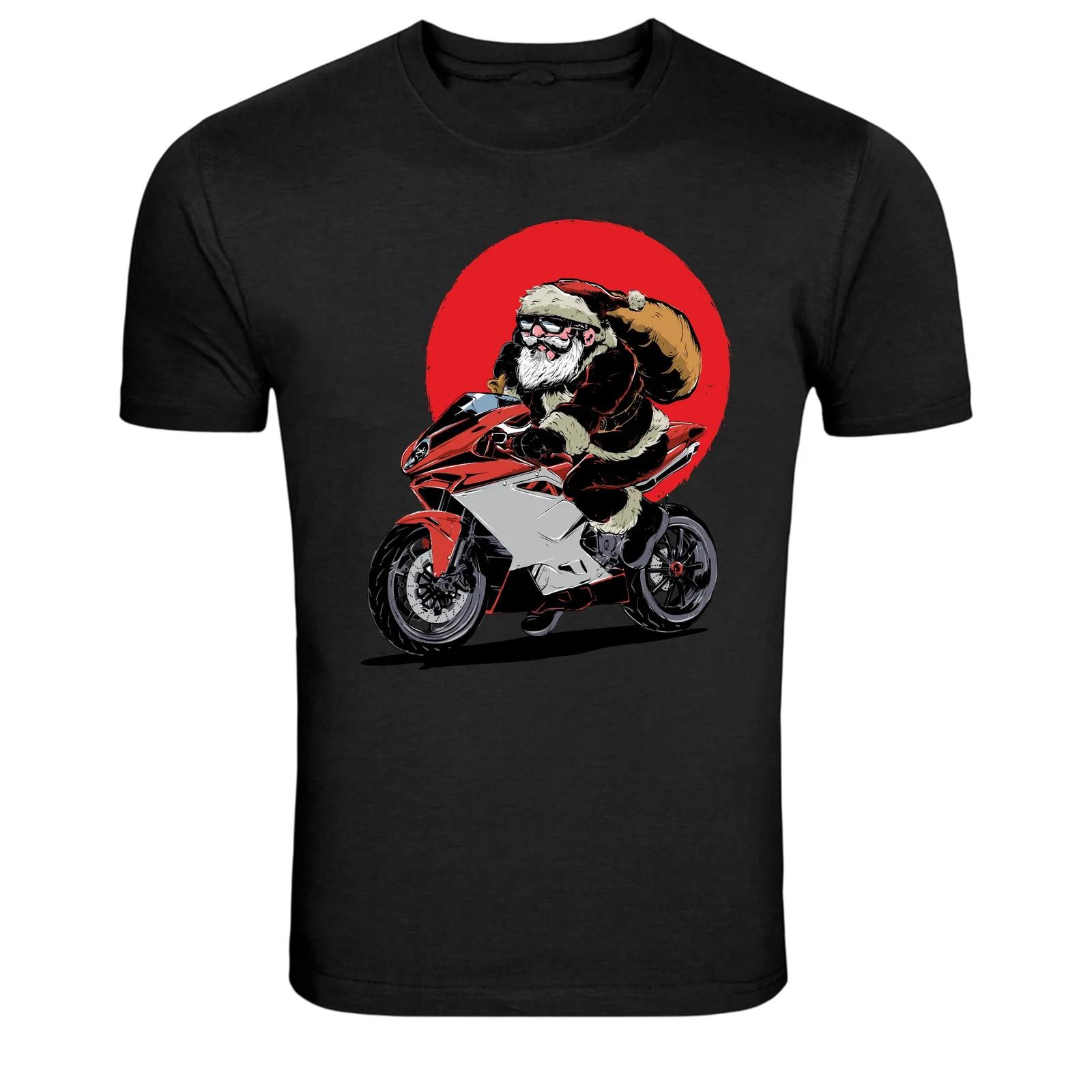 Santa Claus Riding Sport Motorcycle Christmas Graphic T-Shirt 2XL