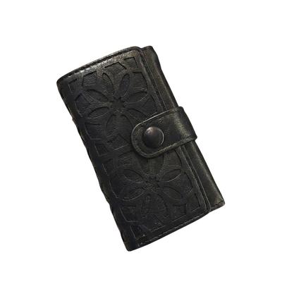 Soyul 6-Key Case with Card and Bill Compartments, PU Leather, Floral Design, Compact, Lightweight, and Stylish for Women (Black)