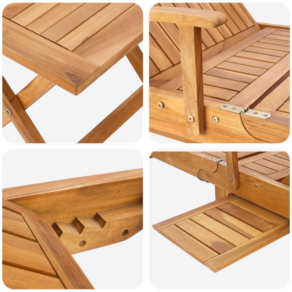 Teak Sun Lounger with Table Solid Wood Brown