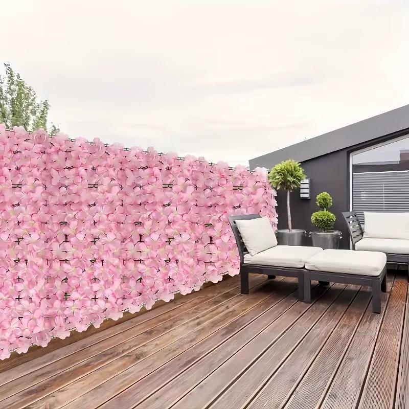 6pc 50cm*50cm Pink Cherry Blossom Artificial Plastic Privacy Fence Screen Realism Decorative Fences Garden Patio Balcony Railing