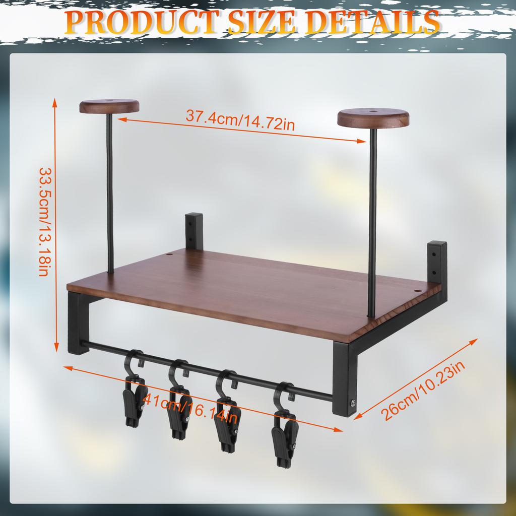 Wooden Helmet Organizer Rack with 5 Hooks Gear Storage Rack Wall Mount Metal Helmet Stand for Motorcycle Accesories Storage